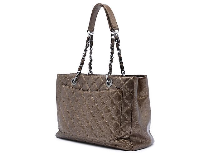 Chanel Große Einkaufstasche aus braunem Metallic-Caviar Bronze - Ansicht 2