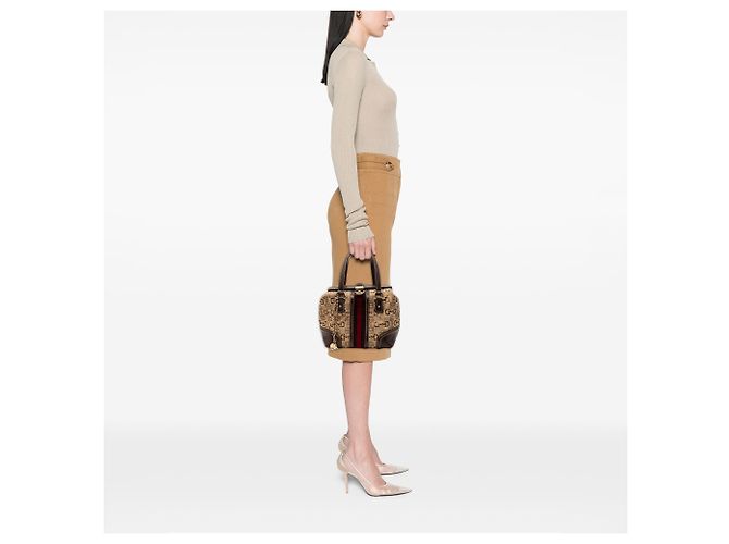 Gucci Beiger Horsebit Canvas Web Handtasche - Ansicht 7