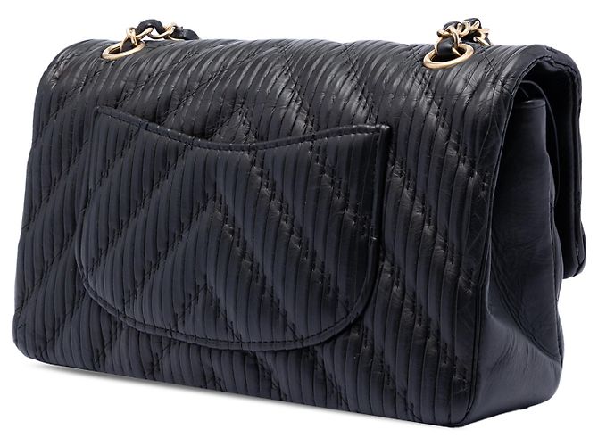 Chanel Nero Medio Classico Chevron Pelle di Vitello Pieghettata Doppio Flap - vista 2