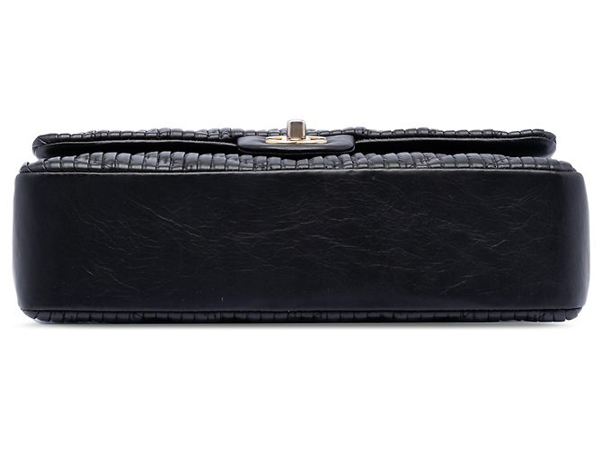 Chanel Nero Medio Classico Chevron Pelle di Vitello Pieghettata Doppio Flap - vista 3