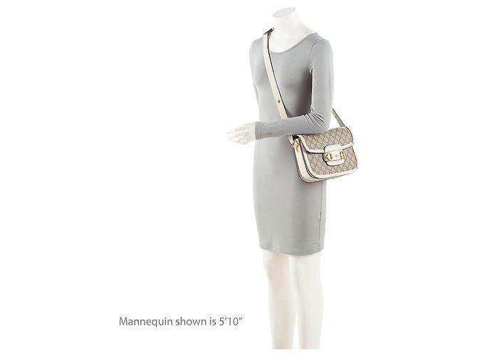Borsa a Spalla Media Gucci GG Supreme Horsebit 1955 Marrone Beige - vista 5