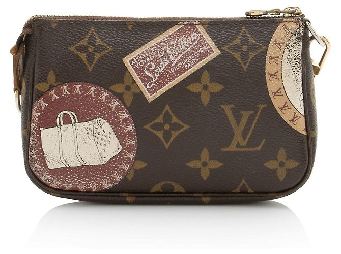 Mini Pochette Accessoires de lona Monogram con parches de edición limitada Louis Vuitton Castaño Beige - vista 3