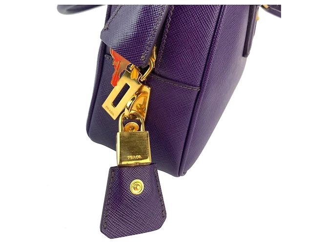 Borsa Prada in pelle Saffiano Lux piccola con manico superiore viola Porpora - vista 9
