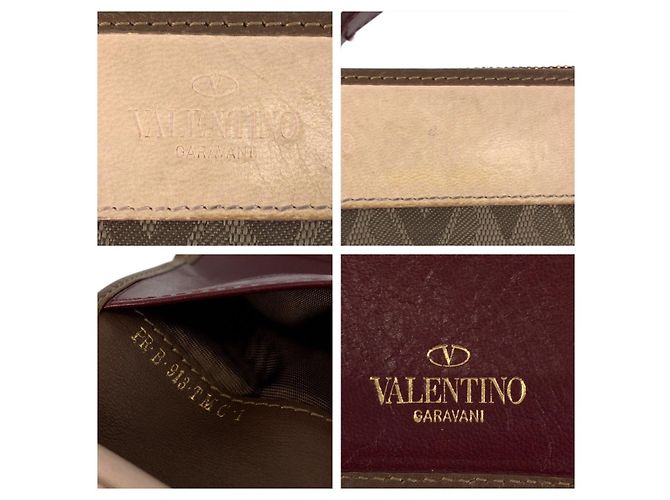 Valentino Garavani Portafoglio compatto in tela e pelle Valentino Marrone - vista 7