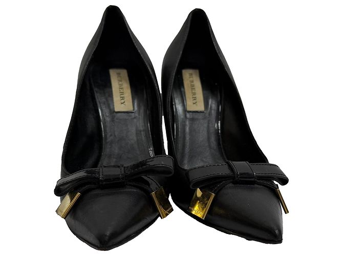 Décolleté a punta in pelle nera con dettaglio a fiocco Burberry Nero - vista 2