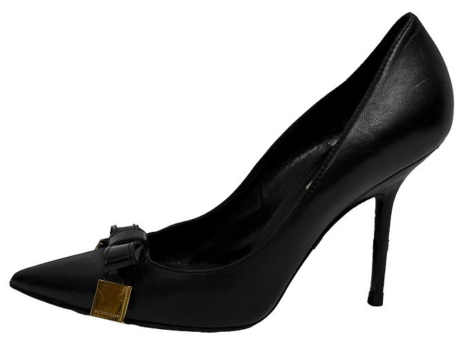 Décolleté a punta in pelle nera con dettaglio a fiocco Burberry Nero - vista 4