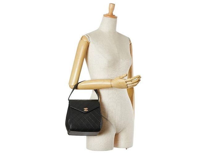 Timeless Borsa a mano in pelle di agnello matelassé Chanel Coco Mark Nero - vista 8