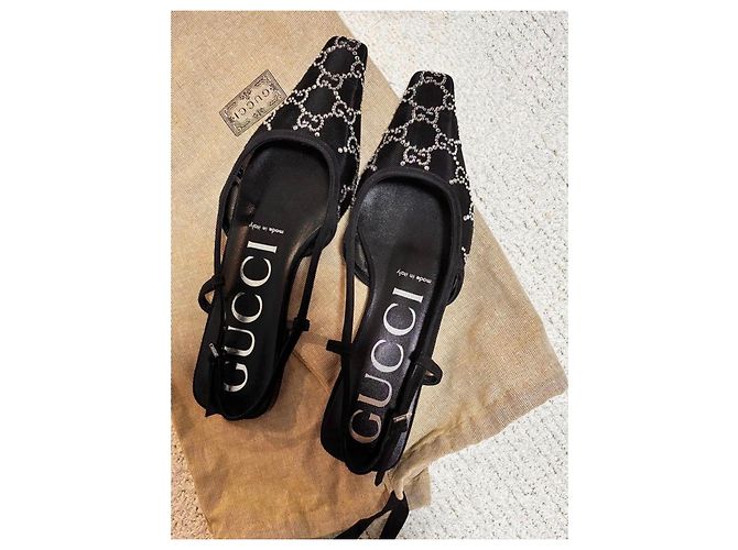 Gucci Slingbacks in rete nera con cristalli GG Nero - vista 2