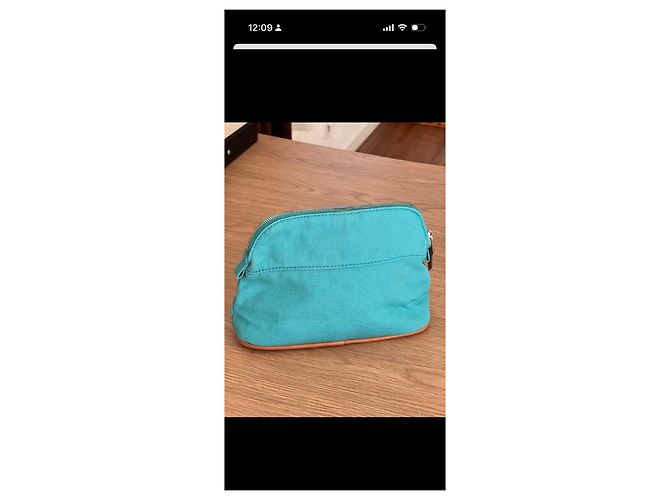 Trim Pochette Hermès Toile H Turchese in Pelle - vista 8