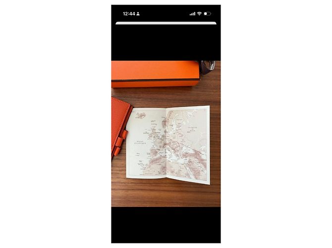 Capa de agenda de couro laranja Hermès com inserts de mapa-múndi - vista 15