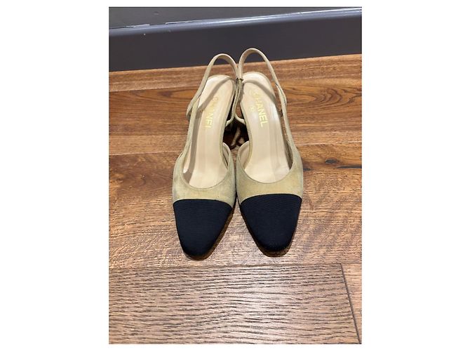 Chanel Two-Tone Slingback Heels Black Beige - view 11