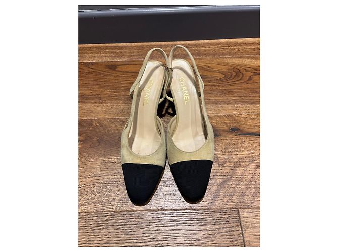 Chanel Two-Tone Slingback Heels Black Beige - view 2