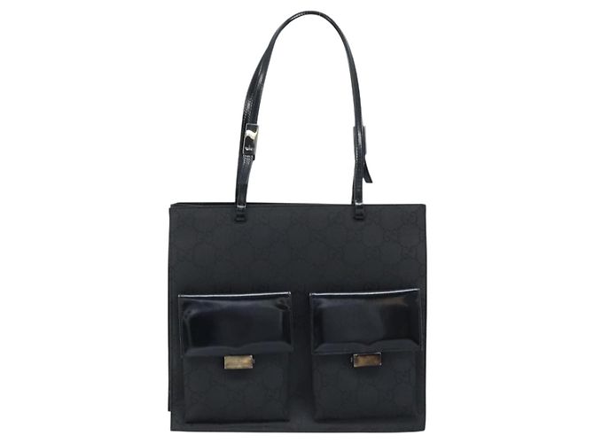 Borsa tote in tela GG Gucci in nylon nero e argento 002 1021 Auth ep13839 - vista 13