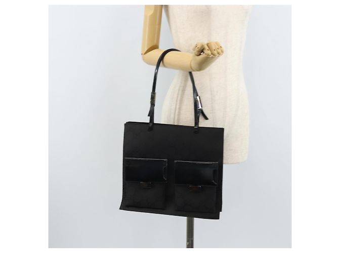 Borsa tote in tela GG Gucci in nylon nero e argento 002 1021 Auth ep13839 - vista 26