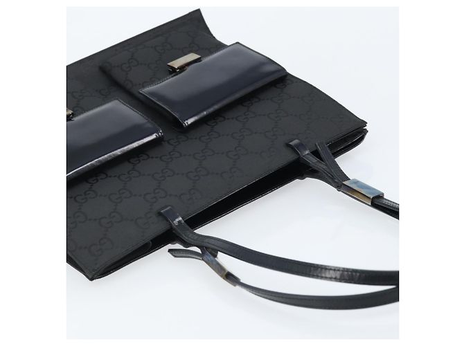 Borsa tote in tela GG Gucci in nylon nero e argento 002 1021 Auth ep13839 - vista 6