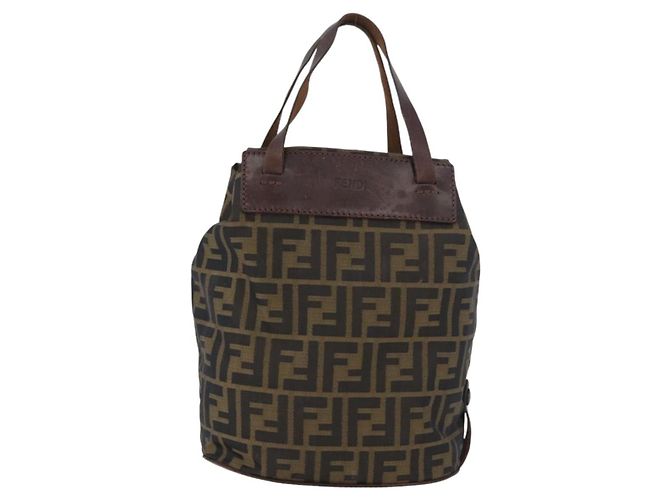 Borsa a mano in tela Zucca FENDI nera e marrone Auth BSZ141 Nero - vista 13