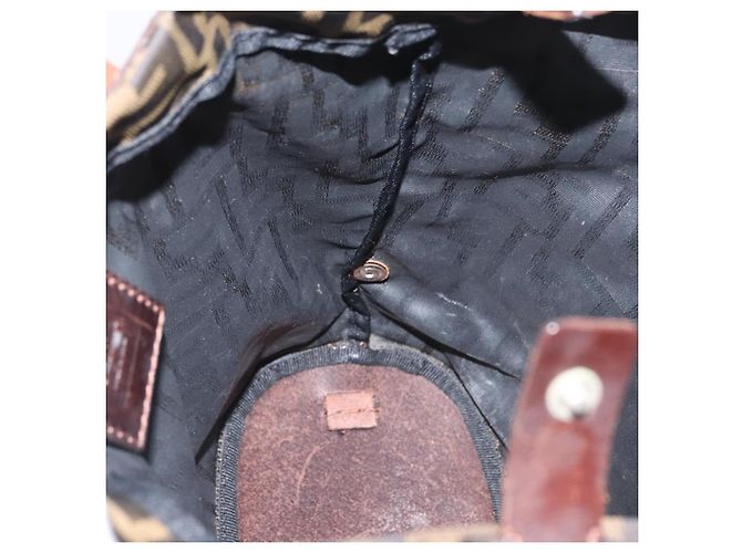 Borsa a mano in tela Zucca FENDI nera e marrone Auth BSZ141 Nero - vista 18