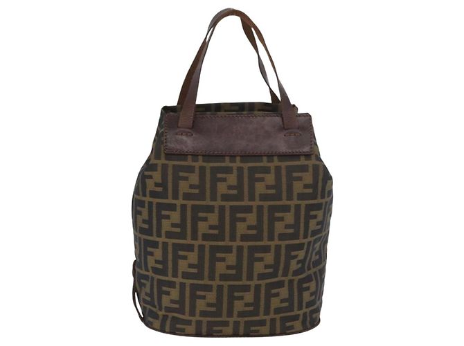 Borsa a mano in tela Zucca FENDI nera e marrone Auth BSZ141 Nero - vista 2