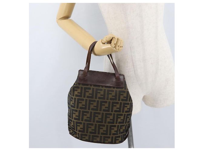 Borsa a mano in tela Zucca FENDI nera e marrone Auth BSZ141 Nero - vista 20