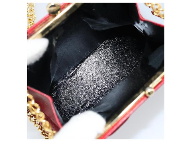 Borsa a Spalla Vala Chain in Pelle Rossa e Oro Auth ARZ298 di Salvatore Ferragamo Rosso D'oro - vista 11