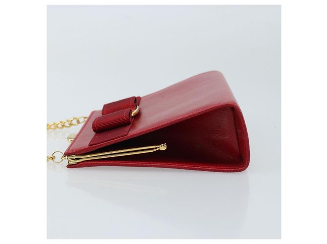 Borsa a Spalla Vala Chain in Pelle Rossa e Oro Auth ARZ298 di Salvatore Ferragamo Rosso D'oro - vista 4
