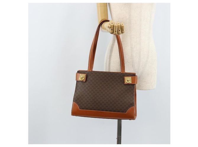 Céline Borsa tote in tela Macadam CELINE in pelle PVC marrone oro Auth ARZ422 D'oro - vista 23