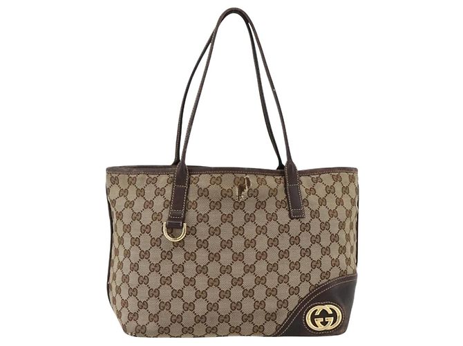 Borsa Tote Abbey in Canvas GG Gucci Beige Oro 169946 Auth 173390 D'oro - vista 13
