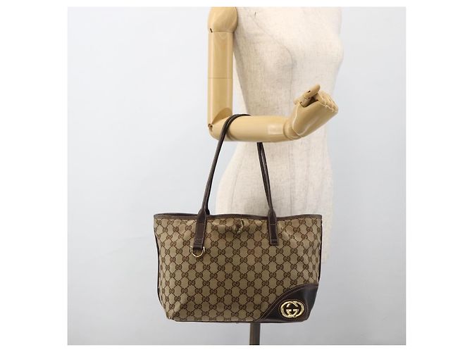 Borsa Tote Abbey in Canvas GG Gucci Beige Oro 169946 Auth 173390 D'oro - vista 22
