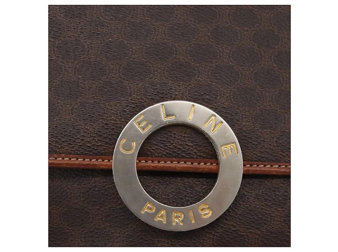 Céline Borsa a spalla circolare in tela Macadam CELINE in pelle PVC marrone oro Auth ARZ089 D'oro - vista 17