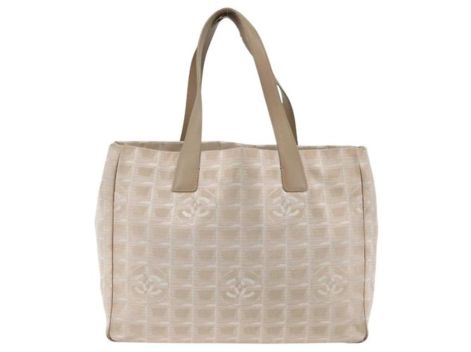 CHANEL Nuova Borsa Tote da Viaggio Nylon Beige Argento CC Auth BA11399 - vista 13