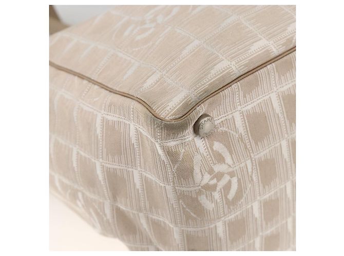 CHANEL Nuova Borsa Tote da Viaggio Nylon Beige Argento CC Auth BA11399 - vista 14