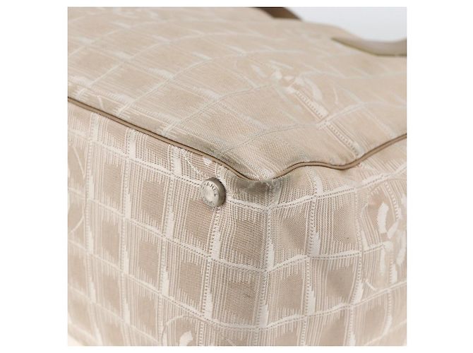 CHANEL Nuova Borsa Tote da Viaggio Nylon Beige Argento CC Auth BA11399 - vista 15