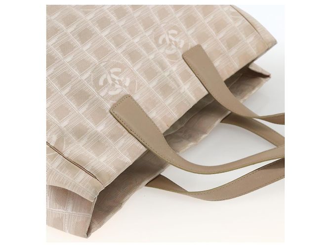 CHANEL Nuova Borsa Tote da Viaggio Nylon Beige Argento CC Auth BA11399 - vista 6