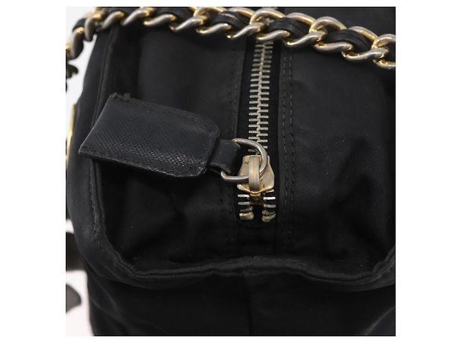 Bolso de Hombro con Cadena Prada de Nailon Negro y Oro Auth bs34051 Dorado - vista 10