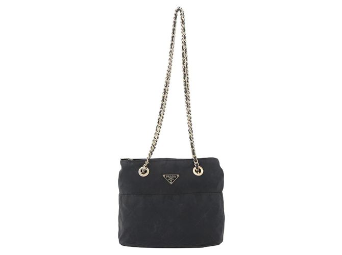Bolso de Hombro con Cadena Prada de Nailon Negro y Oro Auth bs34051 Dorado - vista 13