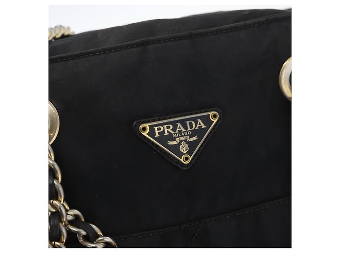 Bolso de Hombro con Cadena Prada de Nailon Negro y Oro Auth bs34051 Dorado - vista 17
