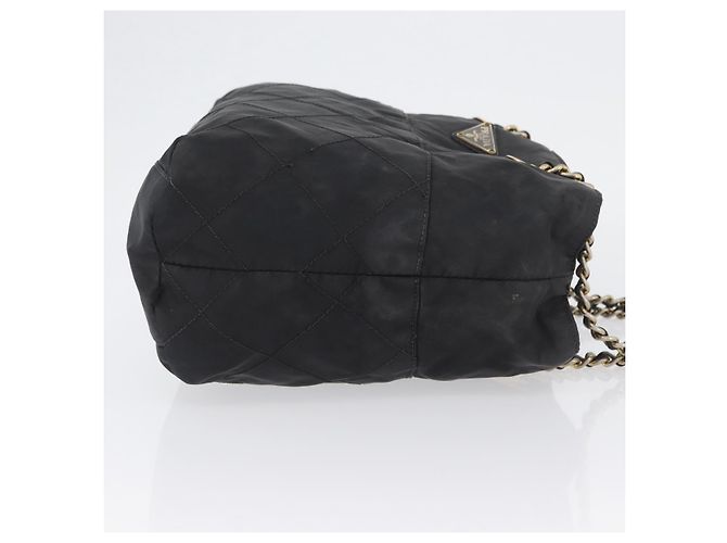 Bolso de Hombro con Cadena Prada de Nailon Negro y Oro Auth bs34051 Dorado - vista 3
