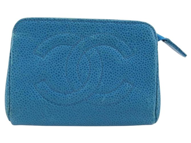 Pochette CHANEL COCO Mark in Pelle Caviar Blu Oro CC Auth ARZ176 D'oro - vista 13