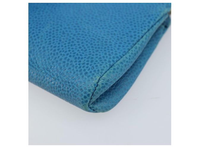 Pochette CHANEL COCO Mark in Pelle Caviar Blu Oro CC Auth ARZ176 D'oro - vista 14
