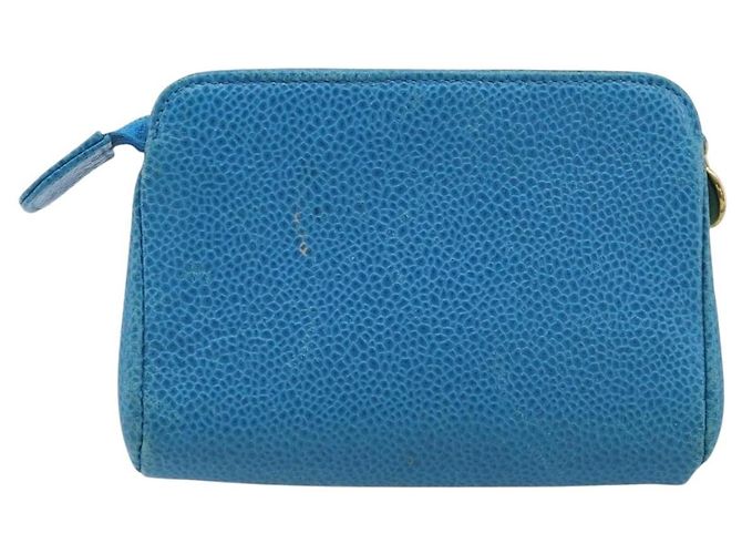 Pochette CHANEL COCO Mark in Pelle Caviar Blu Oro CC Auth ARZ176 D'oro - vista 2