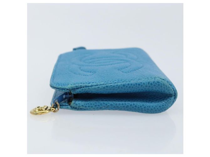 Pochette CHANEL COCO Mark in Pelle Caviar Blu Oro CC Auth ARZ176 D'oro - vista 4