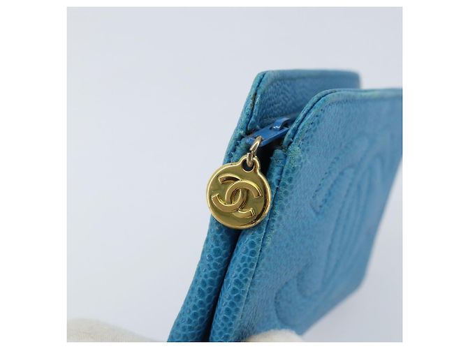 Pochette CHANEL COCO Mark in Pelle Caviar Blu Oro CC Auth ARZ176 D'oro - vista 9