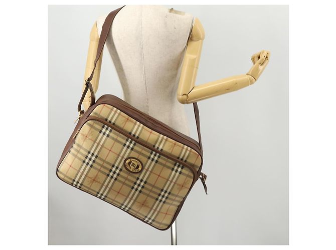 Borsa a Spalla Burberrys Nova Check in Pelle PVC Beige Oro Auth ep13571 D'oro - vista 24