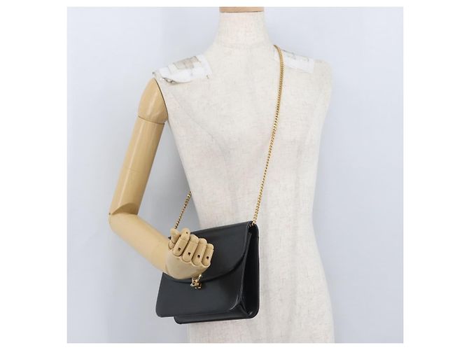 Borsa a Spalla con Catena Christian Dior in Pelle Nera e Oro Auth ka3196 Nero D'oro - vista 21