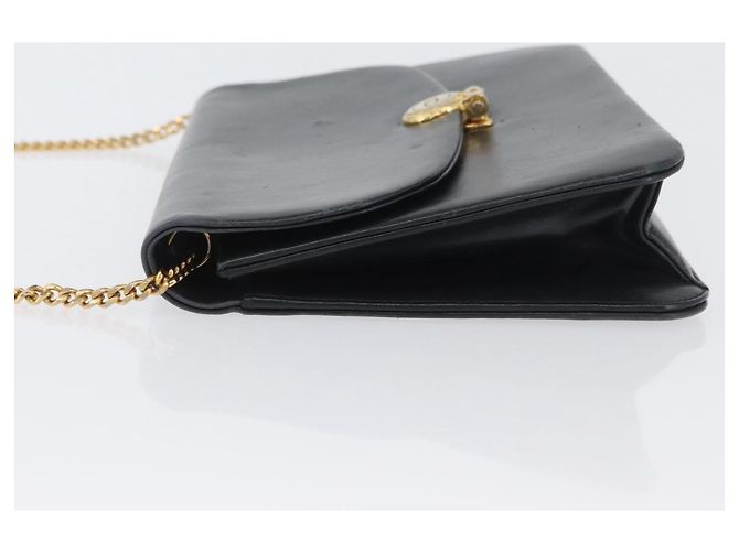 Borsa a Spalla con Catena Christian Dior in Pelle Nera e Oro Auth ka3196 Nero D'oro - vista 4