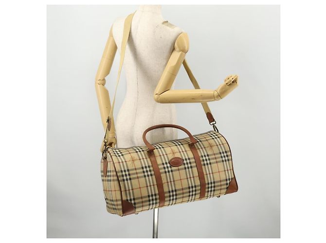 Borsa Boston Burberrys Nova Check PVC 2in1 Beige Oro Auth 170084 D'oro - vista 24