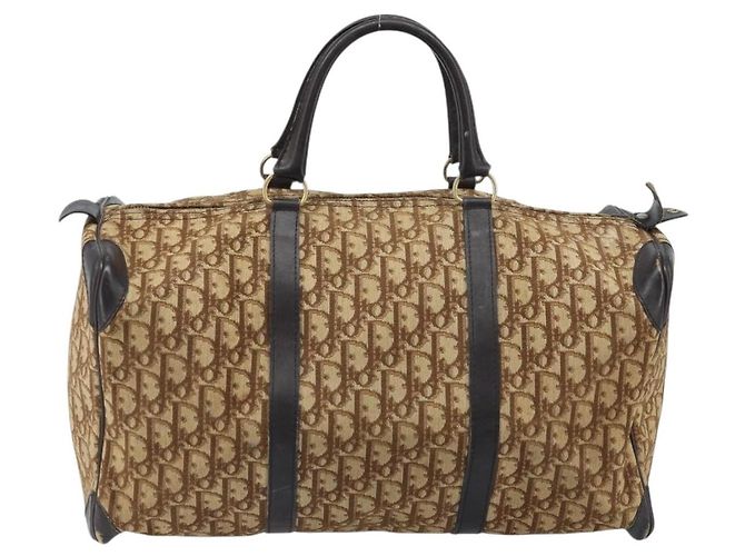 Borsa Boston in tela Trotter Christian Dior Beige Oro Auth ep13683 - vista 2