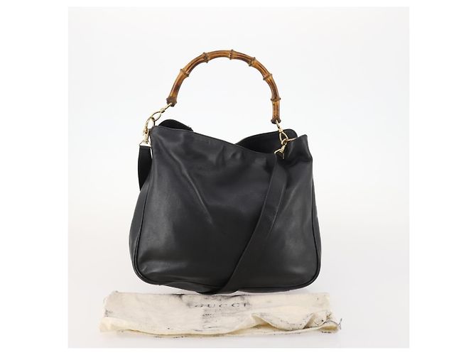 Borsa a mano in pelle GUCCI Bamboo 2way Nero Oro 001 1998 1577 Auth 173531 D'oro - vista 12