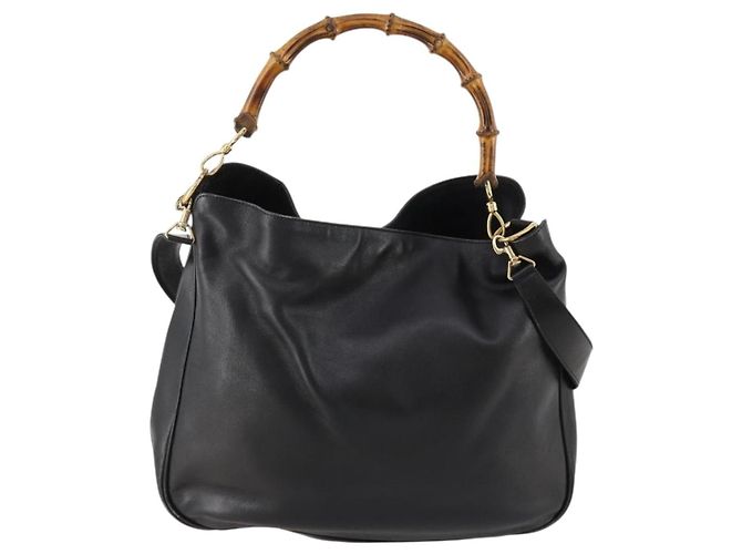 Borsa a mano in pelle GUCCI Bamboo 2way Nero Oro 001 1998 1577 Auth 173531 D'oro - vista 13