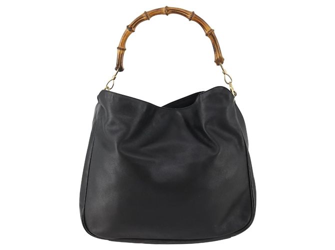 Borsa a mano in pelle GUCCI Bamboo 2way Nero Oro 001 1998 1577 Auth 173531 D'oro - vista 2